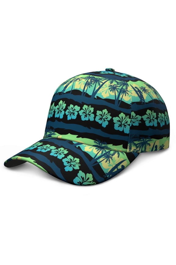 Summer Beach Palm Trees Baseball Cap, Lightweight Quick-Drying Dad Hat with Sweat Absorption, Ocean Sunset with Palm Trees and Tropical Beach Sunset Pattern Adjustable Cap for Daily Wear and Gifts
