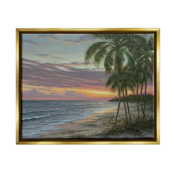 Summer Beach Palm Trees Coastal Painting Metallic Gold Framed Art Print Wall Art