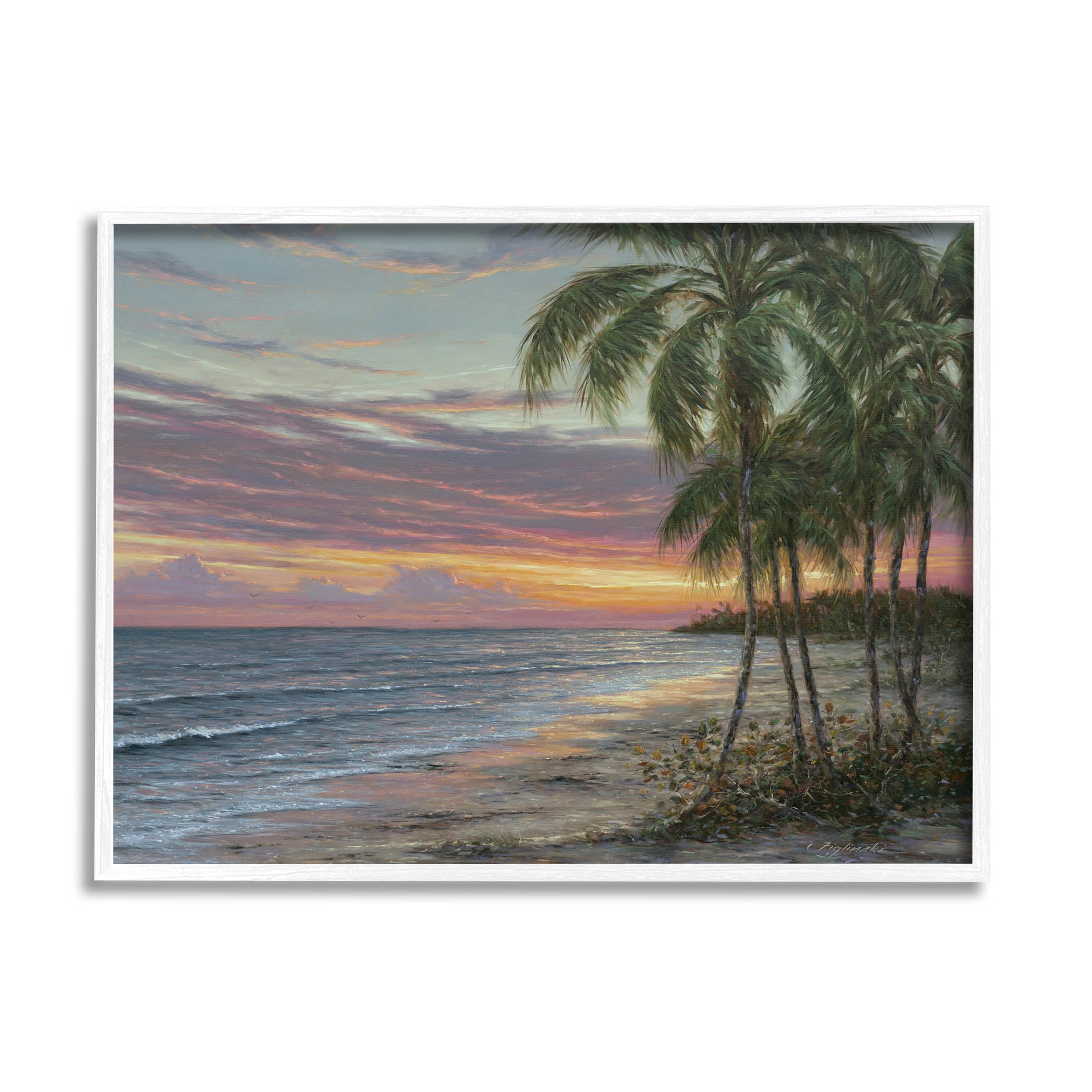 Summer Beach Palm Trees Coastal Painting White Framed Art Print Wall Art