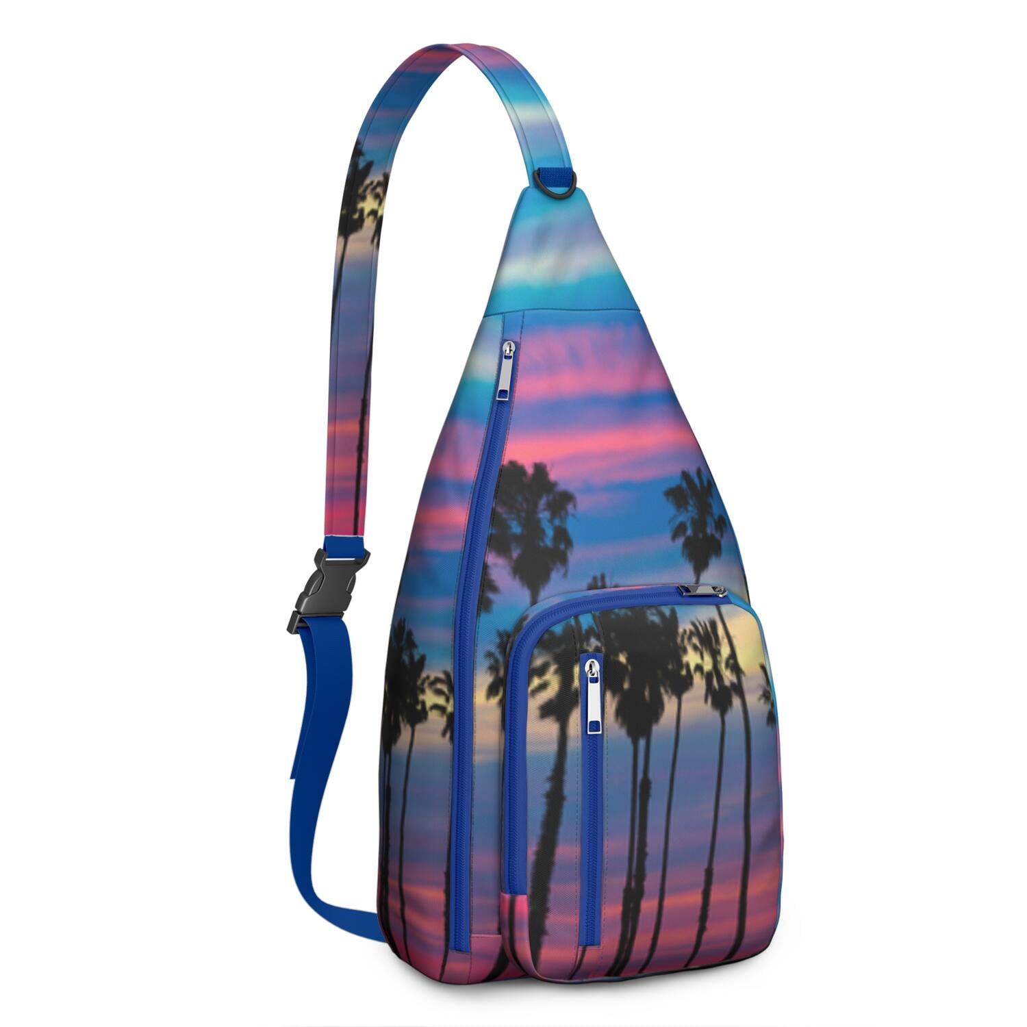 Summer Beach Palm Trees Sling Backpack - Boho Tropical Paradise Print ...