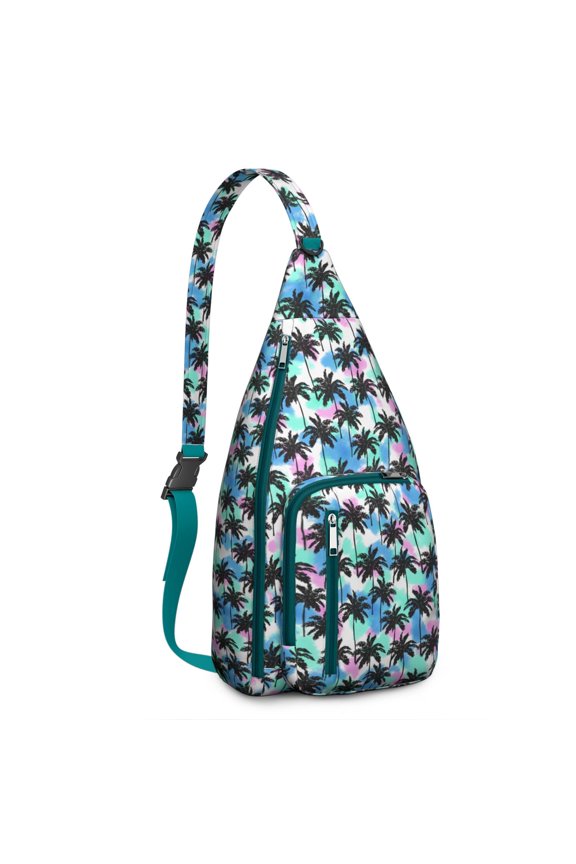 Summer Beach Palm Trees Sling Backpack - Boho Tropical Paradise Print, Multi-Functional Daypack for Travel Essentials