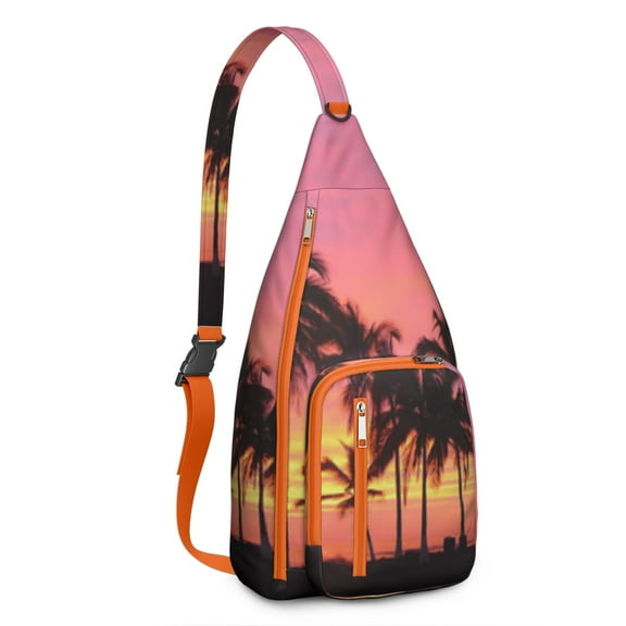 Summer Beach Palm Trees Sling Backpack - Boho Tropical Paradise Print, Multi-Functional Daypack for Travel Essentials