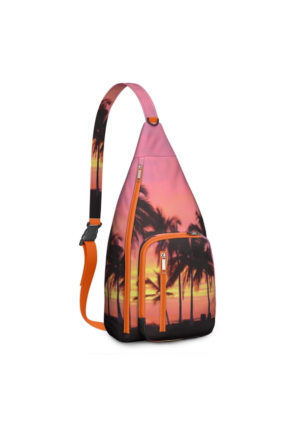 Summer Beach Palm Trees Sling Backpack - Boho Tropical Paradise Print, Multi-Functional Daypack for Travel Essentials