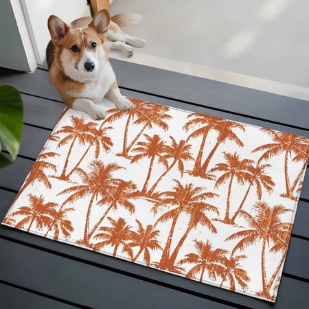 Summer Beach Palm Washable Entry Rug 2x3 Tropical Country Coastal Seaside Orange Tree Silhouettes Low-Profile Area Rugs with Non Slip Backing Indoor Floor Carpet for Entrance Living Room Bedroom