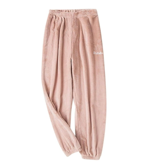Summer Beach Pants Women's Plush Pajama Pants Winter Warm Fuzzy Fleece Loungewear Joggers Sleepwear Pants Wide Leg Flowy Pants S-73 Pink-a L