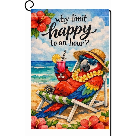 Summer Beach Parrot Garden Flag 12x18 Vertical Double Sided Tropical Plant Seasonal Holiday Outdoor Burlap Yard Flag