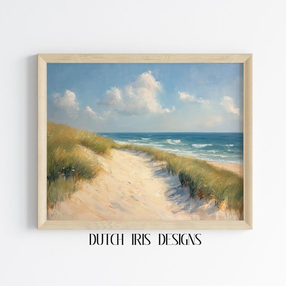 Summer Beach Path, Coastal Landscape Art, Tranquil Ocean Scene, Rustic Seaside Decor, Wall Art For Home 366 Home Decor #1382, Stretched Canvas Size 16x24