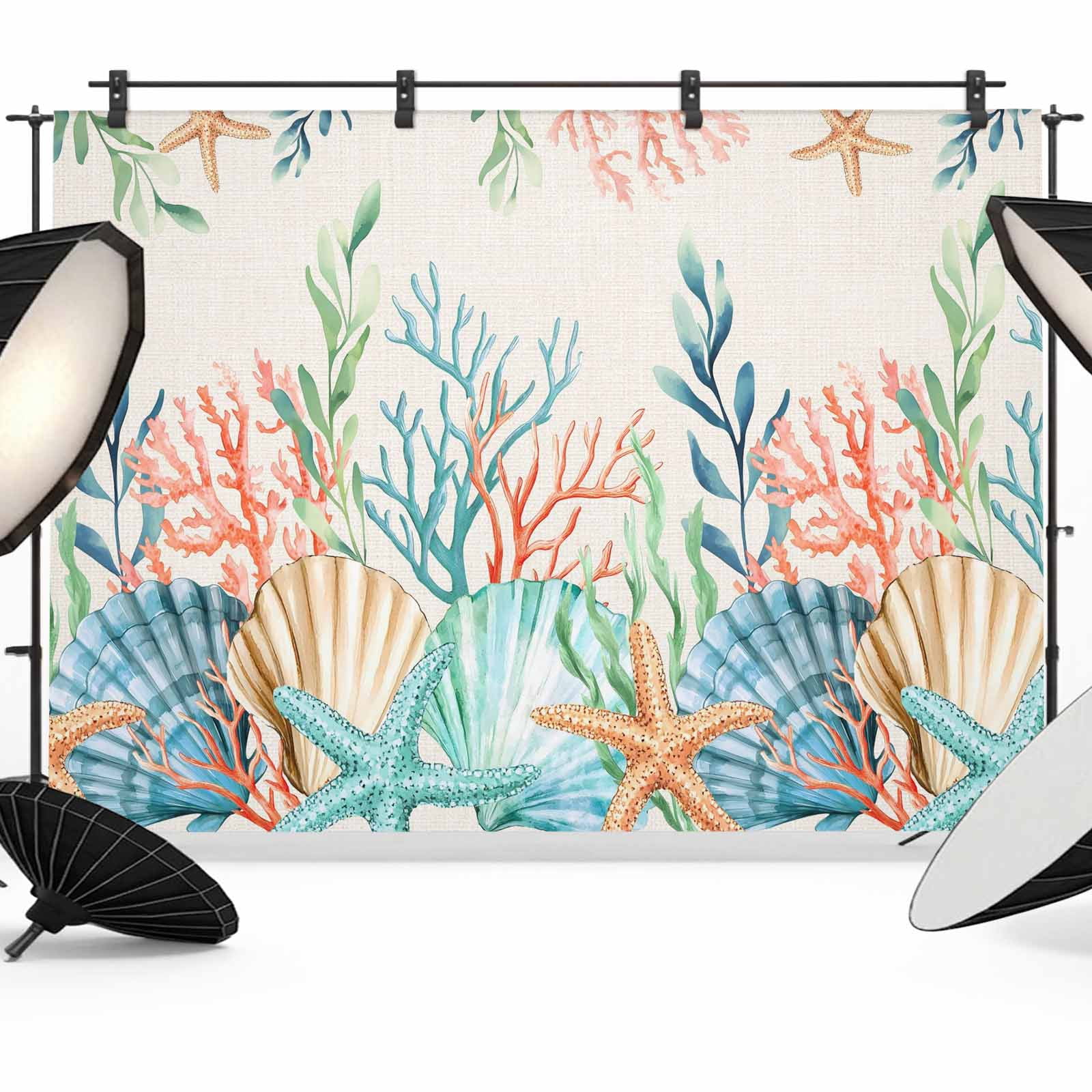 10x8ft photo backdrop, starfish coastal soft polyester... Summer Beach Photography Backdrop 10x8FT, Ocean Colorful Coral Shell ...