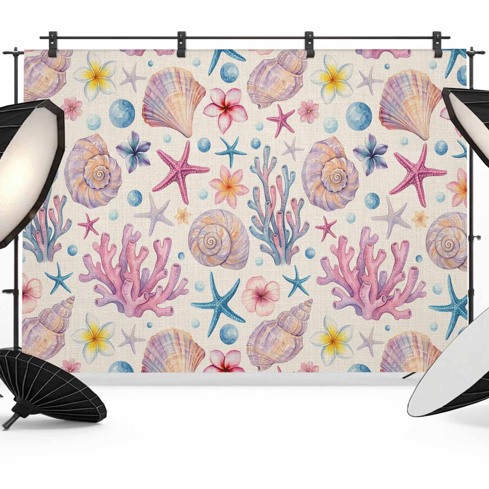 Summer Beach Photography Backdrop 10x8FT, Ocean Starfish Shell Coastal ...