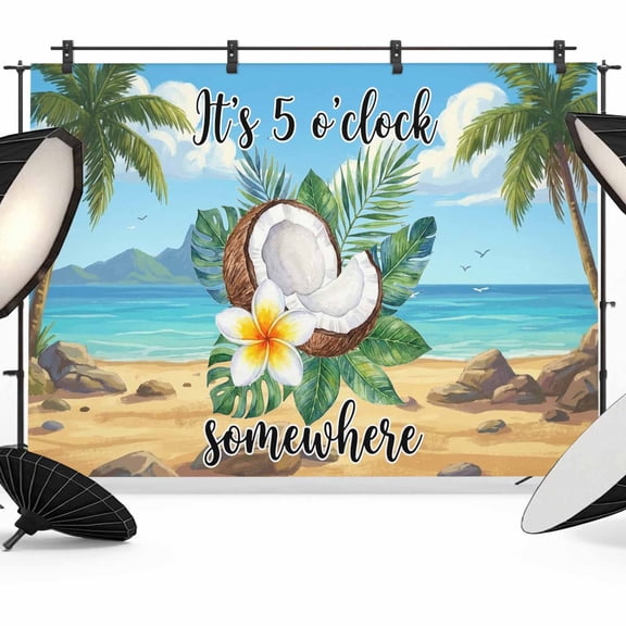 Summer Beach Photography Backdrop 7x5FT, It's 5 O'clock Somewhere Tropical Coconut Floral Photo Backdrops, Background for Photography Studio Photo Studio Background, Back Drop for Photoshoot