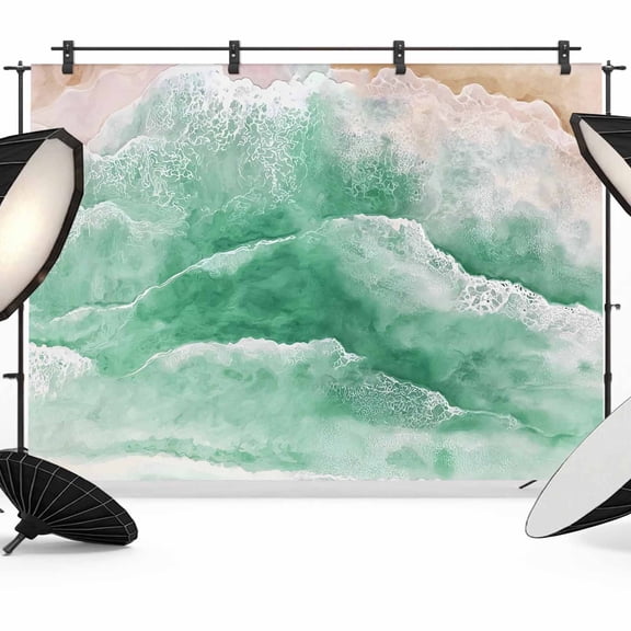 Summer Beach Photography Backdrop 7x5FT, Green Coastal Nautical Ocean Wave Photo Backdrops, Background for Photography Studio Photo Studio Background, Back Drop for Photoshoot