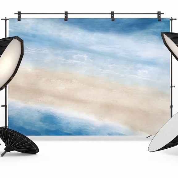 Summer Beach Photography Backdrop 8x6FT, Dark Blue Gradient Ocean Wave Beige Sand Abstract Photo Backdrops, Background for Photography Studio Photo Studio Background, Back Drop for Photoshoot