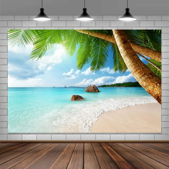 Summer Beach Photography Background,7X5Ft Island Scenery Ocean Party Backdrop Party Event Decoration