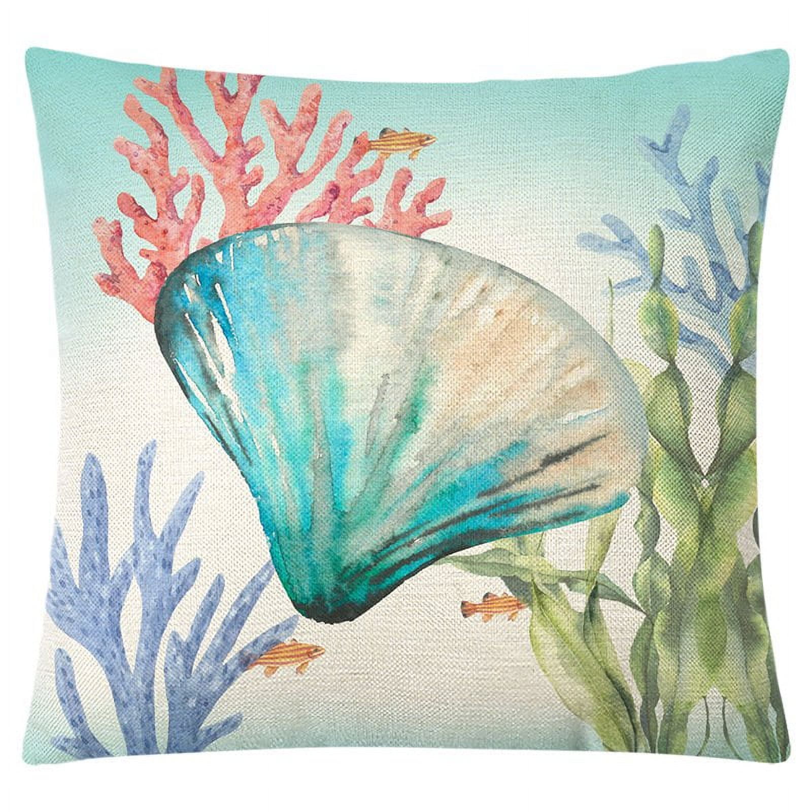 Summer Beach Pillow Cover 18x18inch Ocean Nautical Coastal Sea Turtle Octopus Outdoor Decorative Pillowcase for Patio Sofa Couch Vintage Rustic Coral Seahorse Whale teal Bedroom Home Decor Walmart Bus...