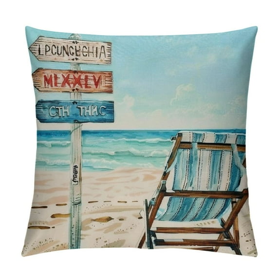 Summer Beach Pillow Covers, Reversible in Throw Pillow Cover, Ocean Decorations for Home Farmhouse Sofa Couch Bed Indoor Outdoor, Set of