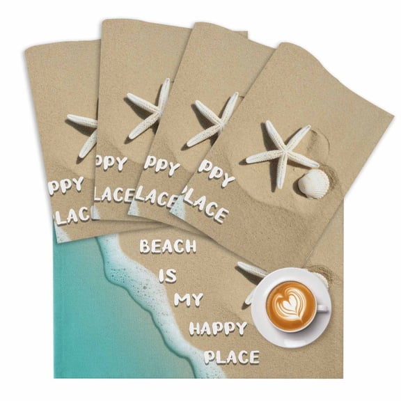 Summer Beach Placemats Set of 1 The Beach Is My Happy Place Starfish Teal Ocean Place Mats Washable Table Mats for Party Kitchen Dining Decoration, 13 X 19 Inch