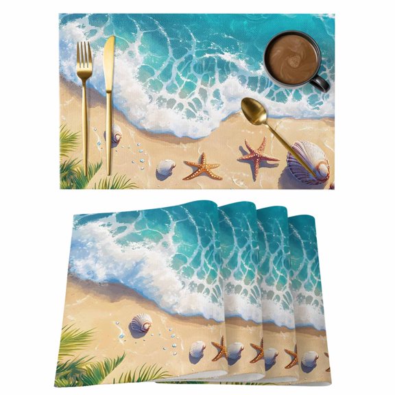Summer Beach Placemats Set of 1, Ocean Starfish Shell Spray Non-Slip Place Mats Washable Table Mats for Kitchen Dining Table Decorations Indoor/Outdoor