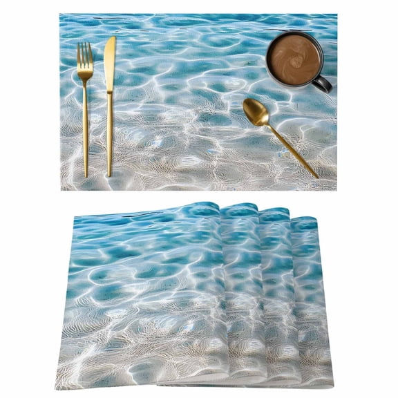 Summer Beach Placemats Set of 4 Summer Water Ripple Ocean Art Realistic Seabed Heat Insulation Washable Place Mats, Rustic Non-Slip Table Mats for Dining Table Party Kitchen Decor,13x19 Inch
