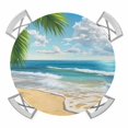 thumbnail image 1 of Summer Beach Round Fitted Tablecloth with Elastic Edge, Waterproof Table Cloth Table Cover for 55"-60" Tables, Coastal Ocean Tropical Palm Trees Tablecloths for Dining Picnic Indoor Outdoor, 1 of 9