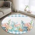 thumbnail image 1 of Summer Beach Round Living Room Rugs 3.3 ft, Ocean Colorful Coral Shell Starfish Seaweed Blue Plaid Washable Area Rug with Non-Slip Sturdy Edge Binding Round Front Door Mat Floor Carpet for Entryway, 1 of 9