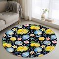 thumbnail image 1 of Summer Beach Round Living Room Rugs 3.3 ft, Ocean Starfish Shell Coastal Conch Lemon Flowers Black Washable Area Rug with Non-Slip Sturdy Edge Binding Round Front Door Mat Floor Carpet for Entryway, 1 of 9