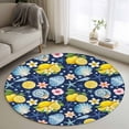 thumbnail image 1 of Summer Beach Round Living Room Rugs 3.3 ft, Ocean Starfish Shell Coastal Conch Lemon Flowers Blue Washable Area Rug with Non-Slip Sturdy Edge Binding Round Front Door Mat Floor Carpet for Entryway, 1 of 9