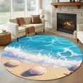thumbnail image 1 of Summer Beach Round Living Room Rugs 6 ft, Shell Starfish Spray Washable Area Rug with Non-Slip Sturdy Edge Binding Round Carpet for Kitchen Office Bedroom, 1 of 9