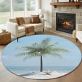thumbnail image 1 of Summer Beach Round Living Room Rugs 7 ft, Ocean Palm Tree Blue Sky Shore Starfish Scenery Washable Area Rug with Non-Slip Sturdy Edge Binding Round Carpet for Kitchen Office Bedroom, 1 of 9