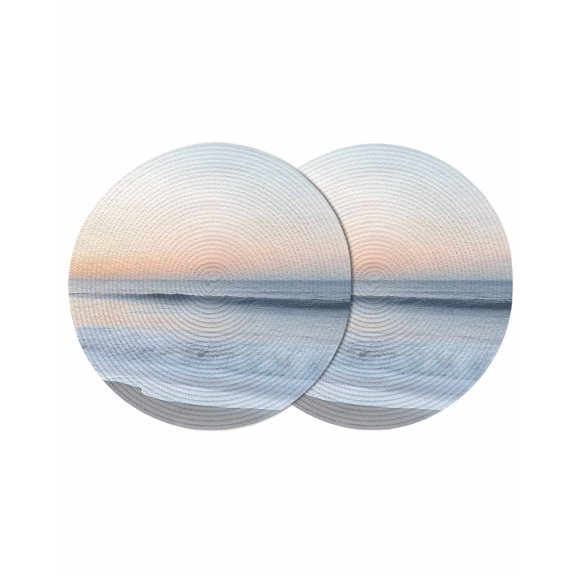 Summer Beach Round Placemats Set of 2 for Dinning Tables,Heat-proof Braided Table Mats 13 Inch,Coastal Nautical Seaside Ocean Washable Place Mat for Kitchen Restaurant Party Decor Table Setting