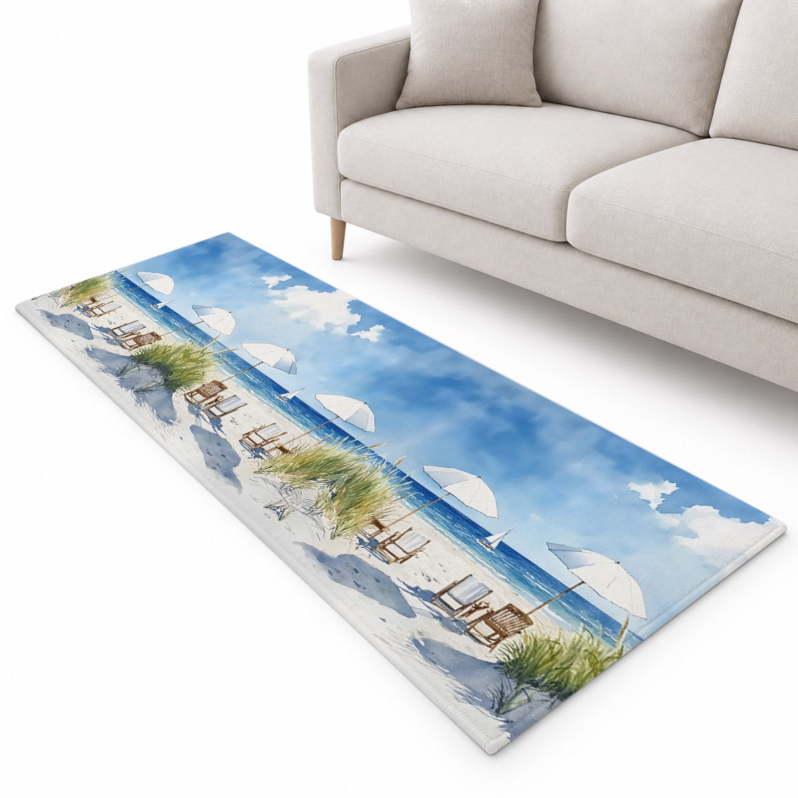 Summer Beach Runner Rug 2.6'x10', Sun Umbrella Soft Mat Non-Slip ...