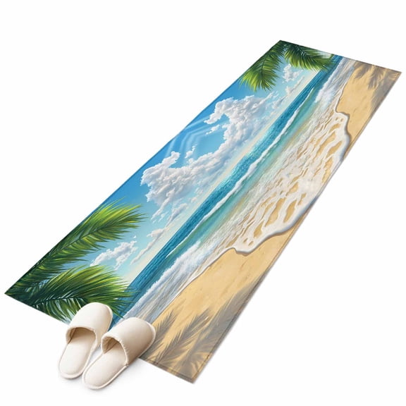 Summer Beach Runner Rug 2x6 FT, Non Slip Hallway Carpet, Coastal Ocean Tropical Palm Trees Washable Soft Floor Carpet Throw Runner Carpet Long Rug for Entryway Kitchen Bedside Sliding Door