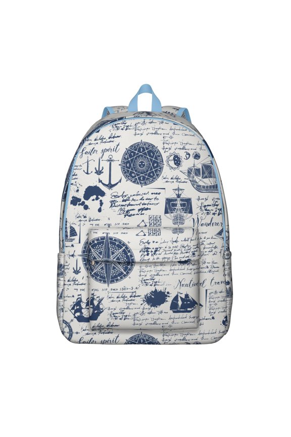 Summer Beach Sailor Backpack with Marine Vessel, Tide & Seashell Design, Waterproof Lightweight Daypack for Teens, Commuters, and Nautical-Themed Outings