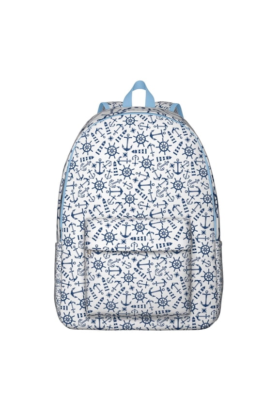 Summer Beach Sailor Backpack with Marine Vessel, Tide & Seashell Design, Waterproof Lightweight Daypack for Teens, Commuters, and Nautical-Themed Outings