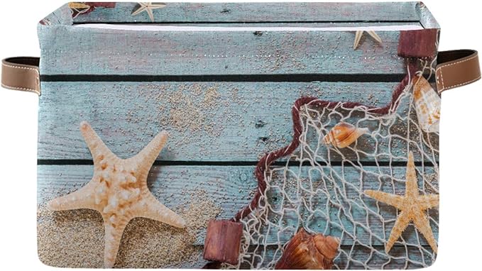 Sand Storage Box Summer Beach Sand Storage Basket Bin Rustic Wooden Starfish Large ...