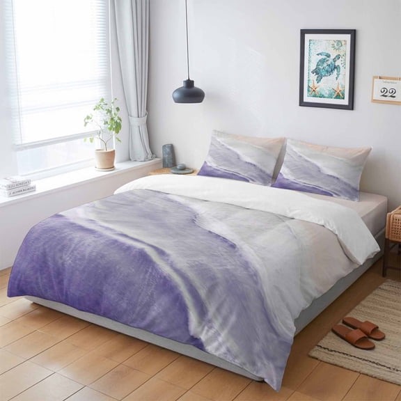 Summer Beach Sand Waves Purple Gradient King Size Bed Set,Water Ripple Bedding for All Seasons,4 Pcs Bed Set with 1 Quiltcover (104"x90"),1 Sheet (108"x98"),2 Pillowcases (20"x36")