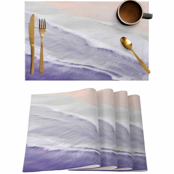 Summer Beach Sand Waves Purple Gradient Placemats Set of 4,Wipeable Washable Table Mats for Dining Tables,Water Ripple Place Mats for Kitchen Event Party Tabletop Decor