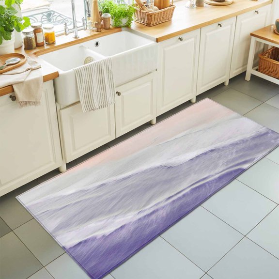 Summer Beach Sand Waves Purple Gradient Rectangle Area Rug 2x6ft,Living Room Rug Non-Slip Washable Circle Rugs Pad,Water Ripple Soft Floor Carpet for Bedroom Dining Room