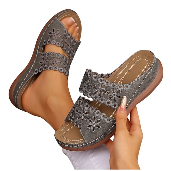 Summer Beach Sandals for Women Comfortable Wedge Sandals Open Toe Slippers with Arch Support Round Head Flower Sandals for Casual Walking