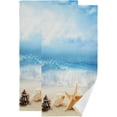 thumbnail image 1 of Summer Beach Seashell Hand Towels 2 PCS, Blue Ocean Wave Kitchen Towel Ultra Soft and Highly Absorbent,Decorative Fingertip Face Towel for Bathroom Hotel, 28.3"x14.4", 1 of 4