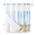 thumbnail image 1 of Summer Beach Seashell No Hook Shower Curtain with Snap in Liner Ocean Watercolor Sea Shell Starfish Blue Stripe Waterproof Bathroom Shower Curtain with See Through Top Window for Bathtub 72" x 72", 1 of 9