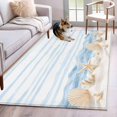 thumbnail image 1 of Summer Beach Seashell Washable Area Rugs 4'x6', Ocean Watercolor Sea Shell Starfish Stripe Wave Low Pile Throw Living Room Rug Non-Slip Sturdy Edge Binding Carpet for Indoor Entryway Bedside Kitchen, 1 of 9