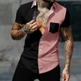 thumbnail image 1 of Summer Beach Shirt for Men Big & Tall S-4X Plus Size Short Sleeve Tshirts Shirt with Pocket and Collared Button-Down Color Block Going-Out Tees Tops, 1 of 7