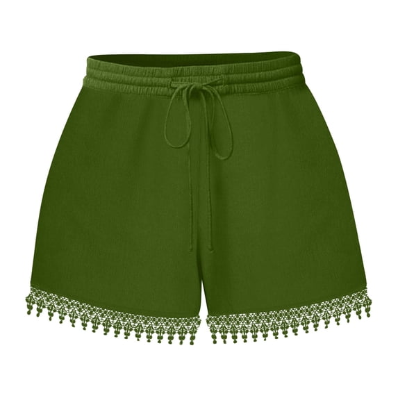Summer Beach Shorts for Womens Fashion Elastic Waist Plus Size Casual Lace Rope Tie Shorts Yoga Sport Solid Color Leggings Trousers