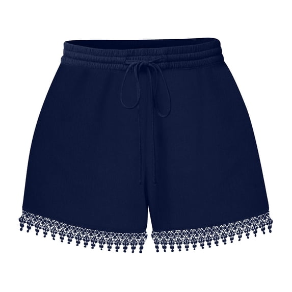 Summer Beach Shorts for Womens Fashion Elastic Waist Plus Size Casual Lace Rope Tie Shorts Yoga Sport Solid Color Leggings Trousers