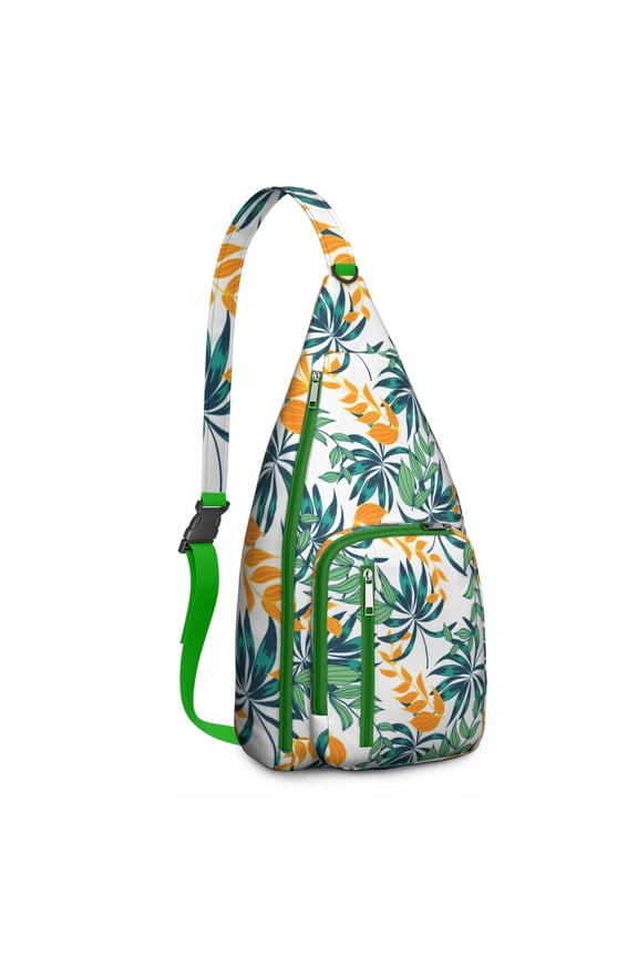 Summer Beach Sling Backpack - Tropical Hibiscus & Palm Print Shoulder Bag, Anti-Theft Daypack for Travel