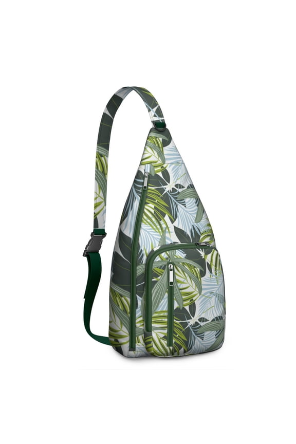 Summer Beach Sling Backpack - Tropical Hibiscus & Palm Print Shoulder Bag, Anti-Theft Daypack for Travel