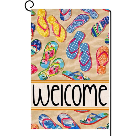 Summer Beach Slippers Garden Flag 12x18 Vertical Double Sided Colorful Flip Flops Welcome Ocean Holiday Outside Decorations Burlap Yard Flag BW806