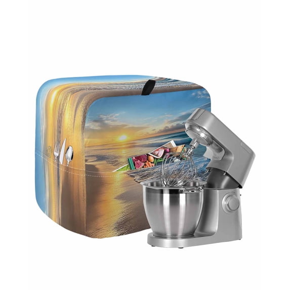 Summer Beach Stand Mixer Dust Cover with Storage Pocket & Handles, Sunset Ocean Coastal Nautical Fits All Tilt Head & Bowl Lift Kitchen Appliance Cover Organizer Bag Accessories, 4.5-5 Quart