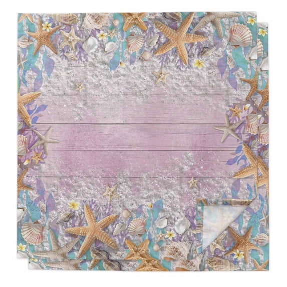 Summer Beach Starfish Cloth Napkins, Pink Coastal Ocean Conch Wood Grain Washable and Reusable Dinner Napkins Set of 2, Table Napkin for Kitchen Party Birthday Wedding Hotel Housewarming 20"x20"