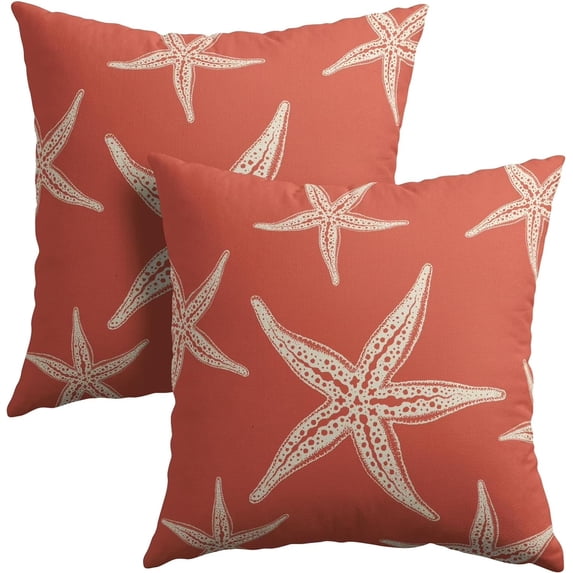 Summer Beach Starfish Pillow Covers 16x16 Inch Set of 2 Coral Pink Sea Star Throw Pillowcase Cotton Linen Square Decorative Nautical Coastal Themed Cushion Cover for Sofa Bedroom Indoor Outdoor Party